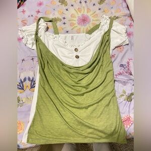 green and white blouse